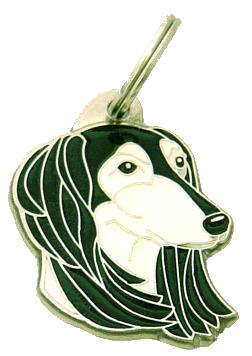 Saluki preto e branco <br> (placa de identificação para cães, Gravado incluído)